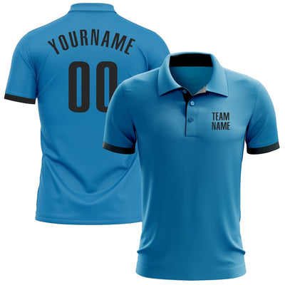 Custom Panther Blue Golf Polo with Black Lettering