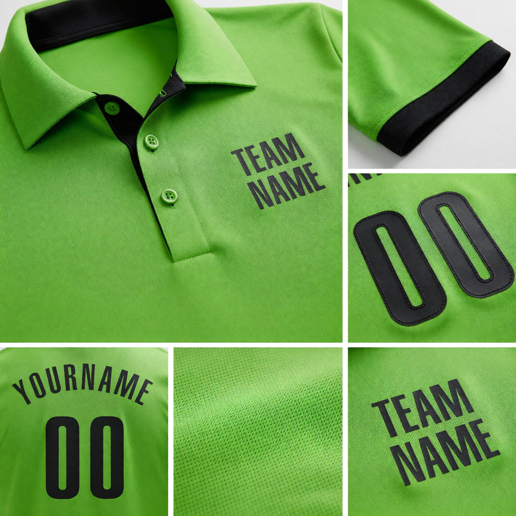Custom Neon Green Black Performance Golf Polo Shirt detail
