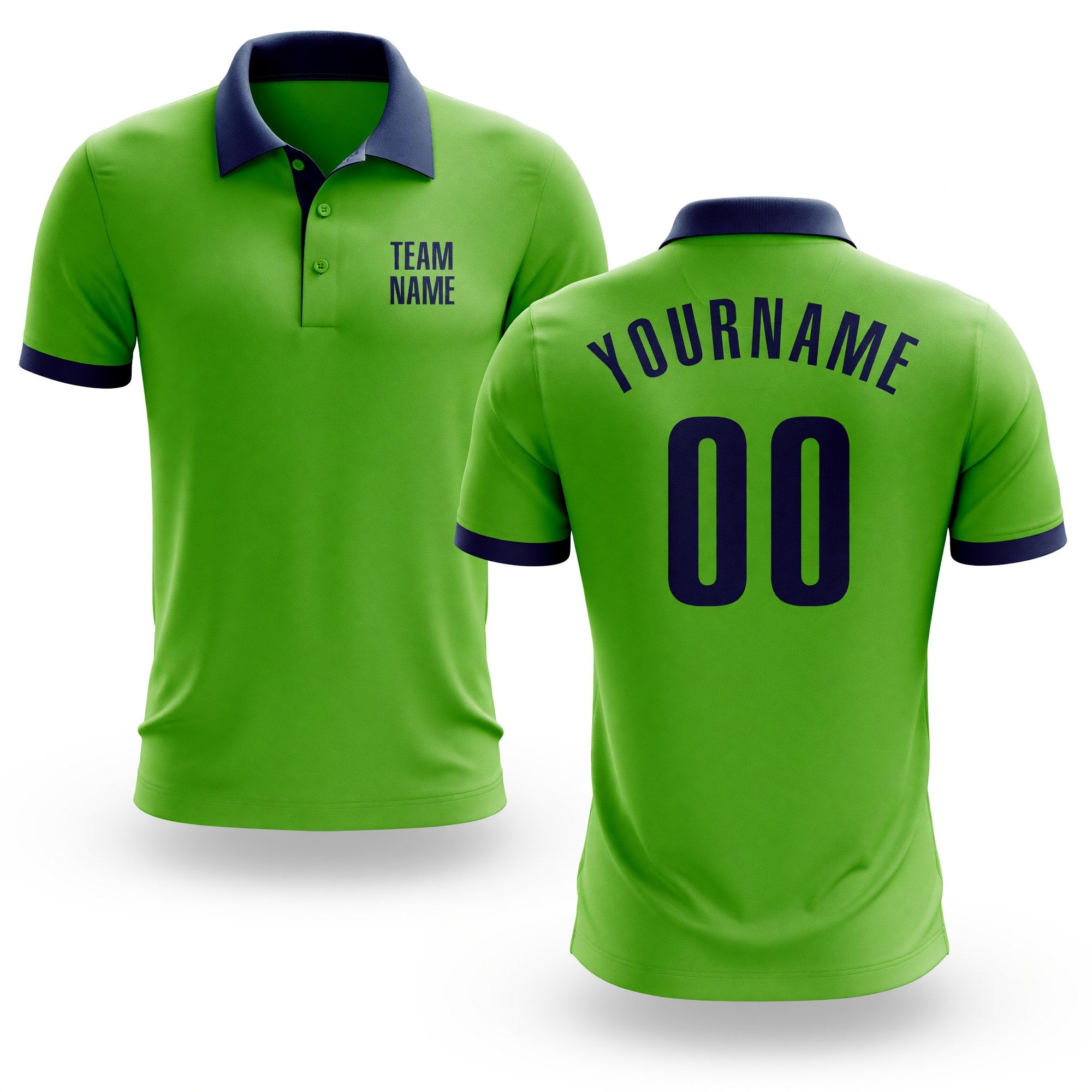 Custom Neon Green Navy Performance Golf Polo Shirt