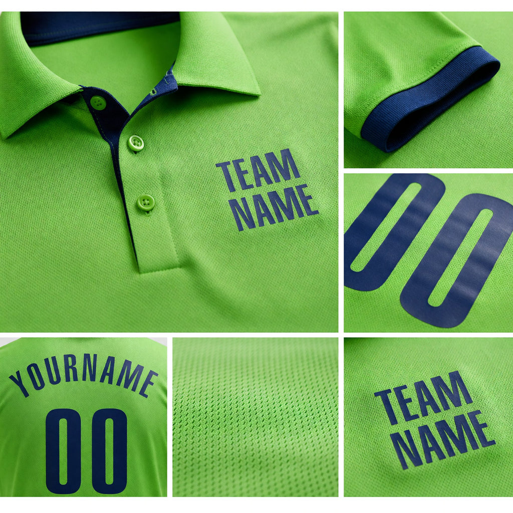 Custom Neon Green Navy Performance Golf Polo Shirt detail