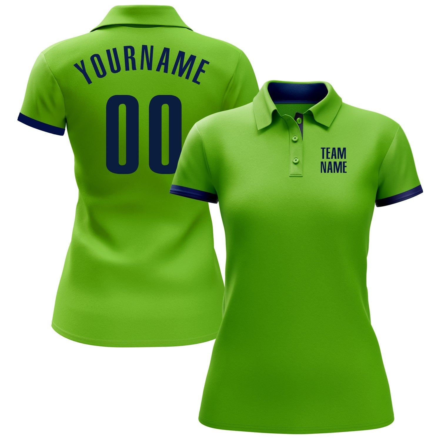 Custom Neon Green Navy Performance Golf Polo Shirt photo 2
