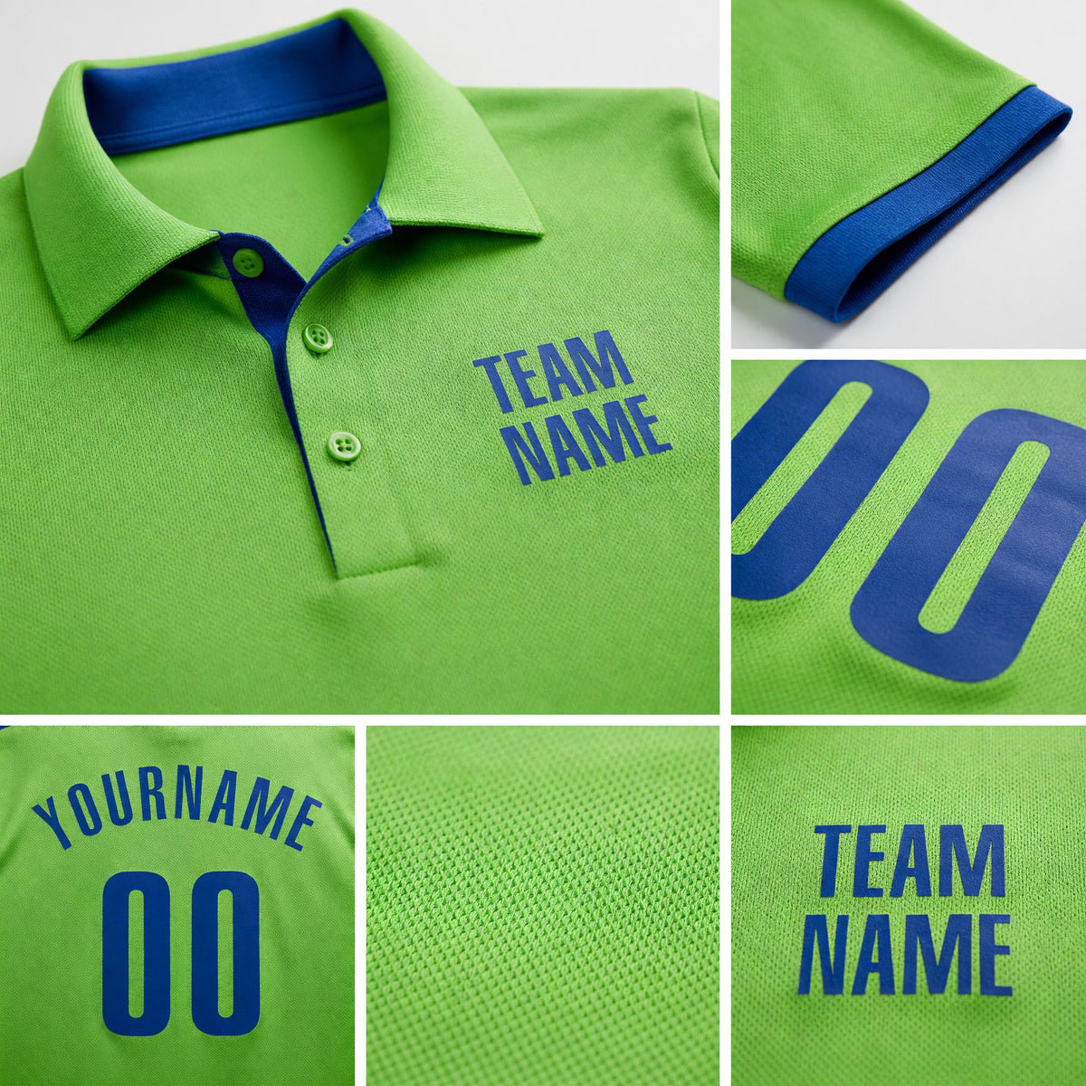Custom Neon Green Royal Performance Golf Polo Shirt detail