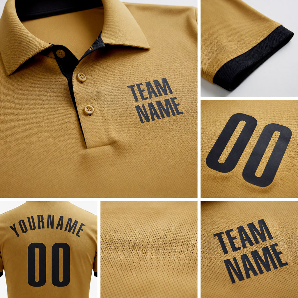 Custom Old Gold Black Performance Golf Polo Shirt detail