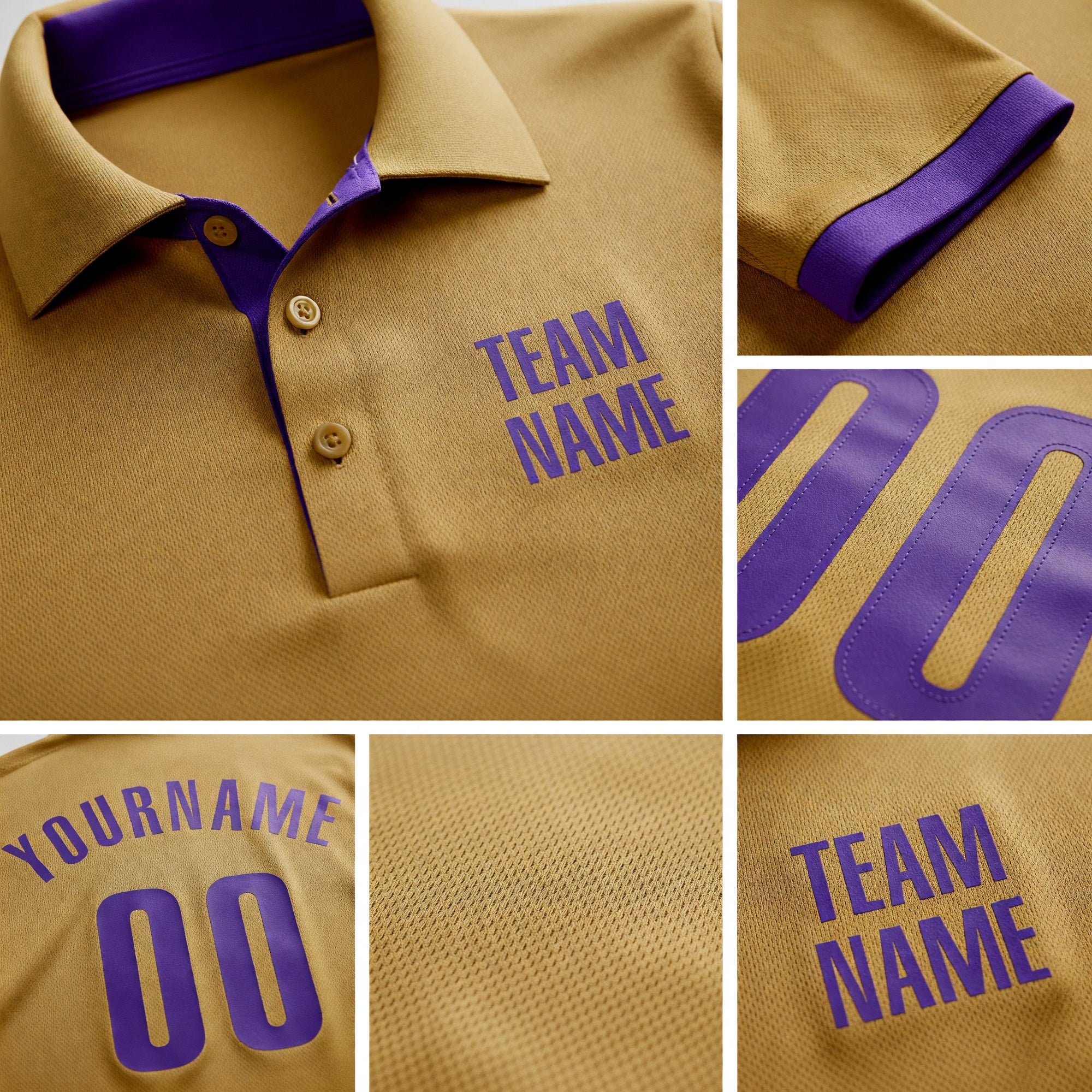 Custom Old Gold Purple Performance Golf Polo Shirt detail