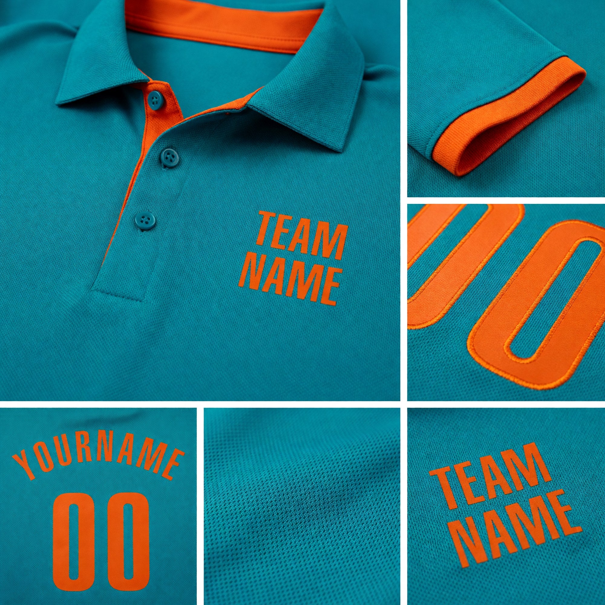 Custom Aqua Orange Performance Golf Polo Shirt detail