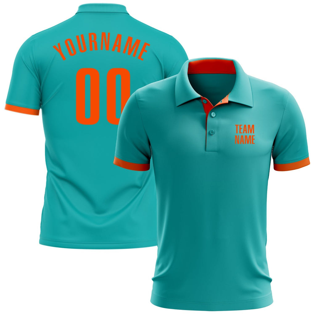 Custom Aqua Orange Performance Golf Polo Shirt photo 1