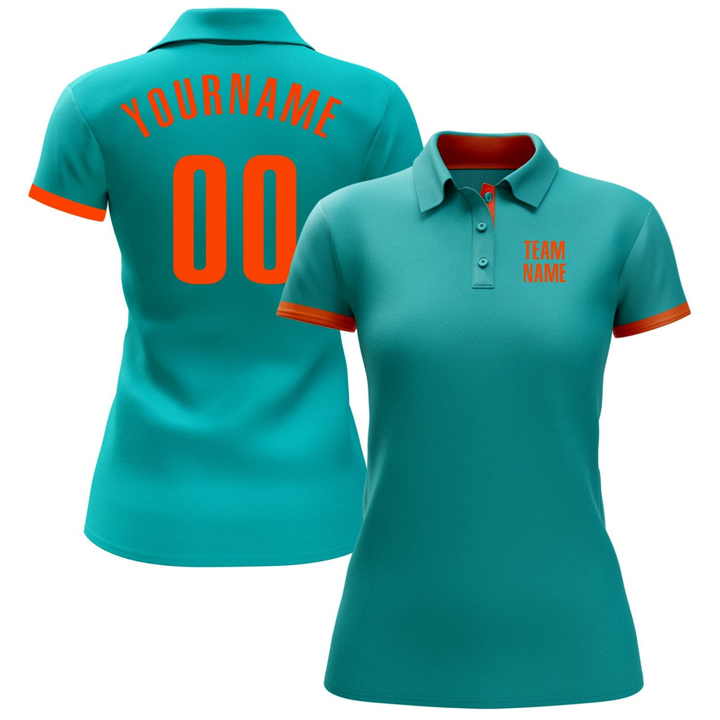 Custom Aqua Orange Performance Golf Polo Shirt photo 2