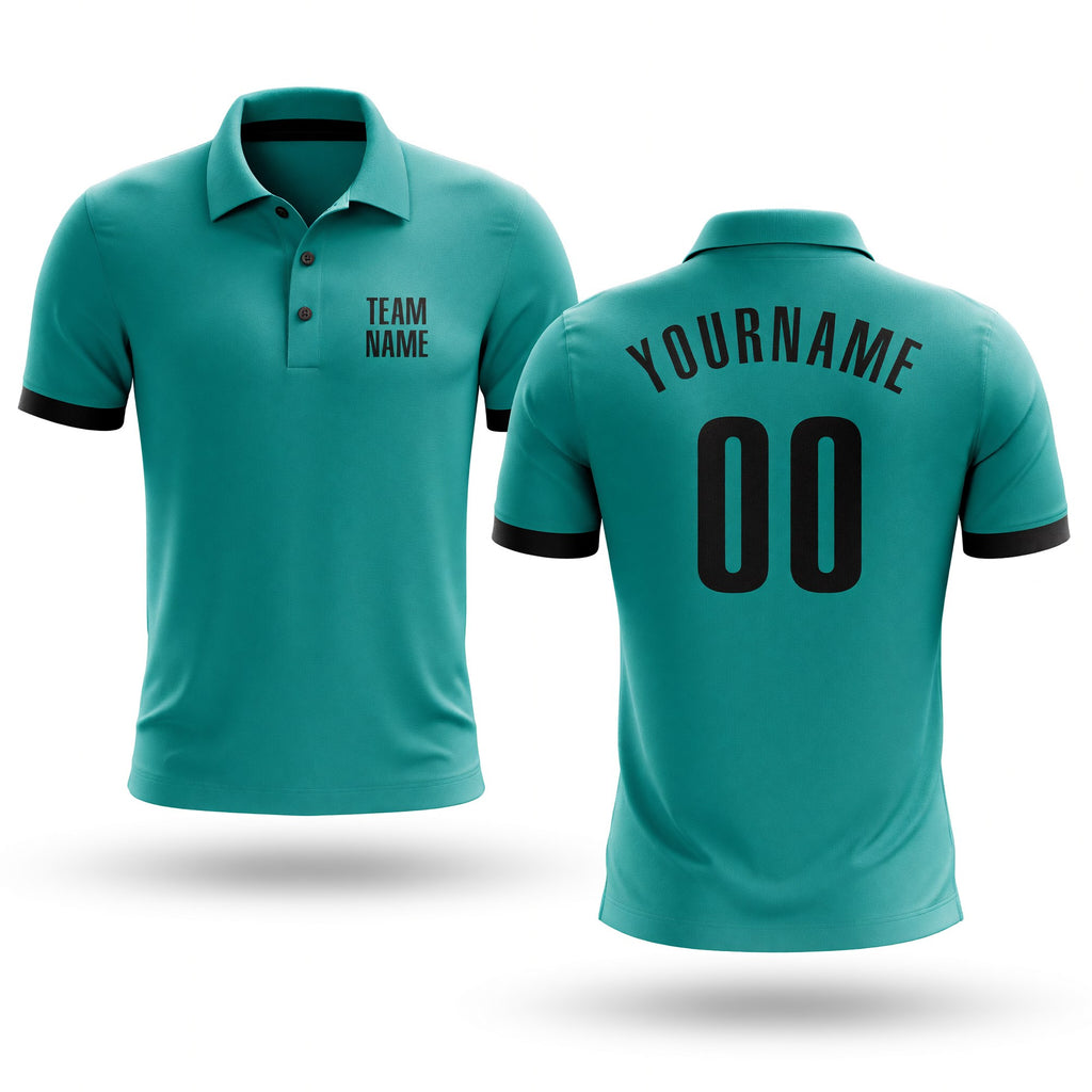 Custom Aqua Black Performance Golf Polo Shirt