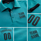 Custom Aqua Black Performance Golf Polo Shirt detail