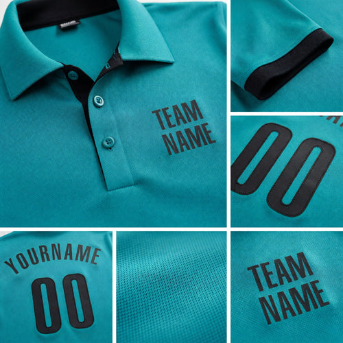 Custom Aqua Black Performance Golf Polo Shirt detail