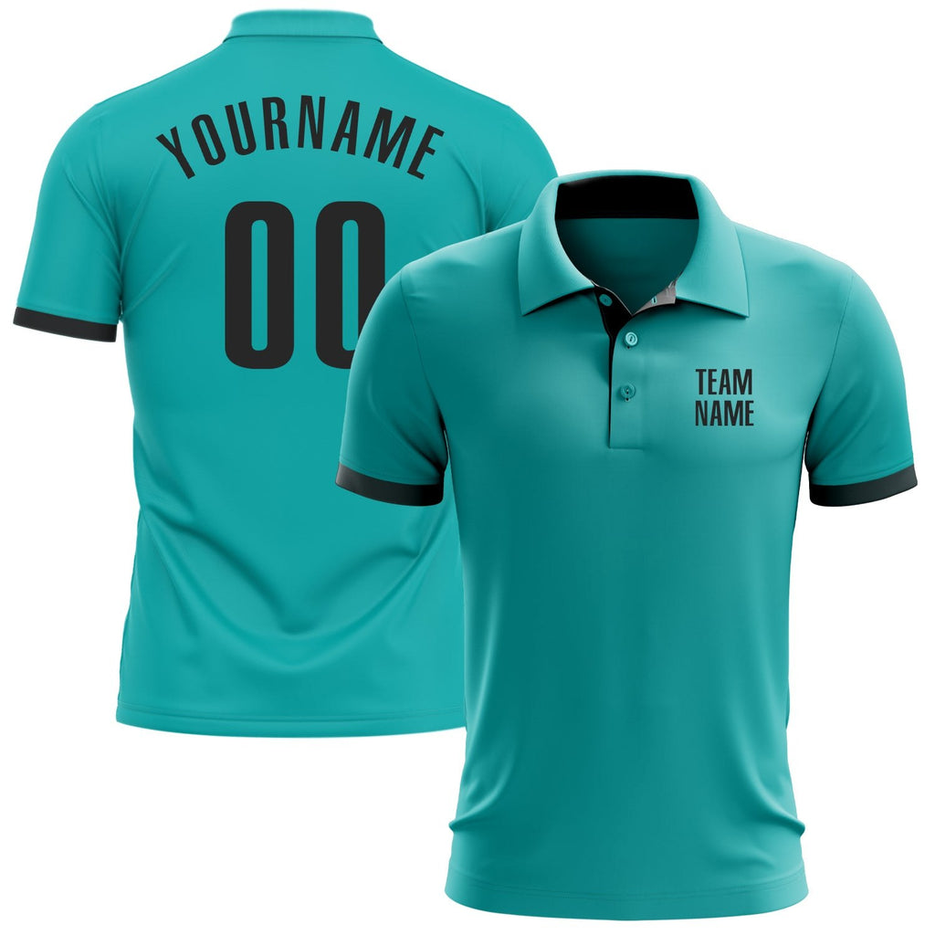 Custom Aqua Black Performance Golf Polo Shirt photo 1