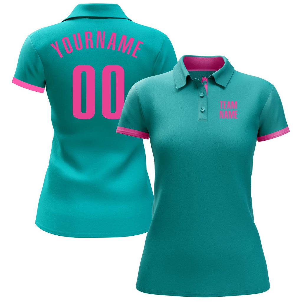 Custom Aqua Pink Performance Golf Polo Shirt photo 2