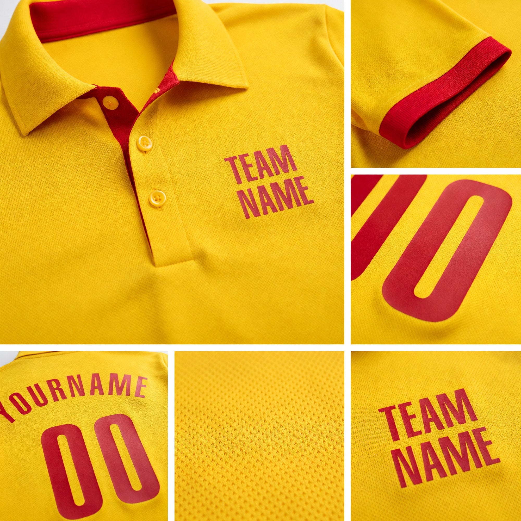 Custom Yellow Red Performance Golf Polo Shirt detail