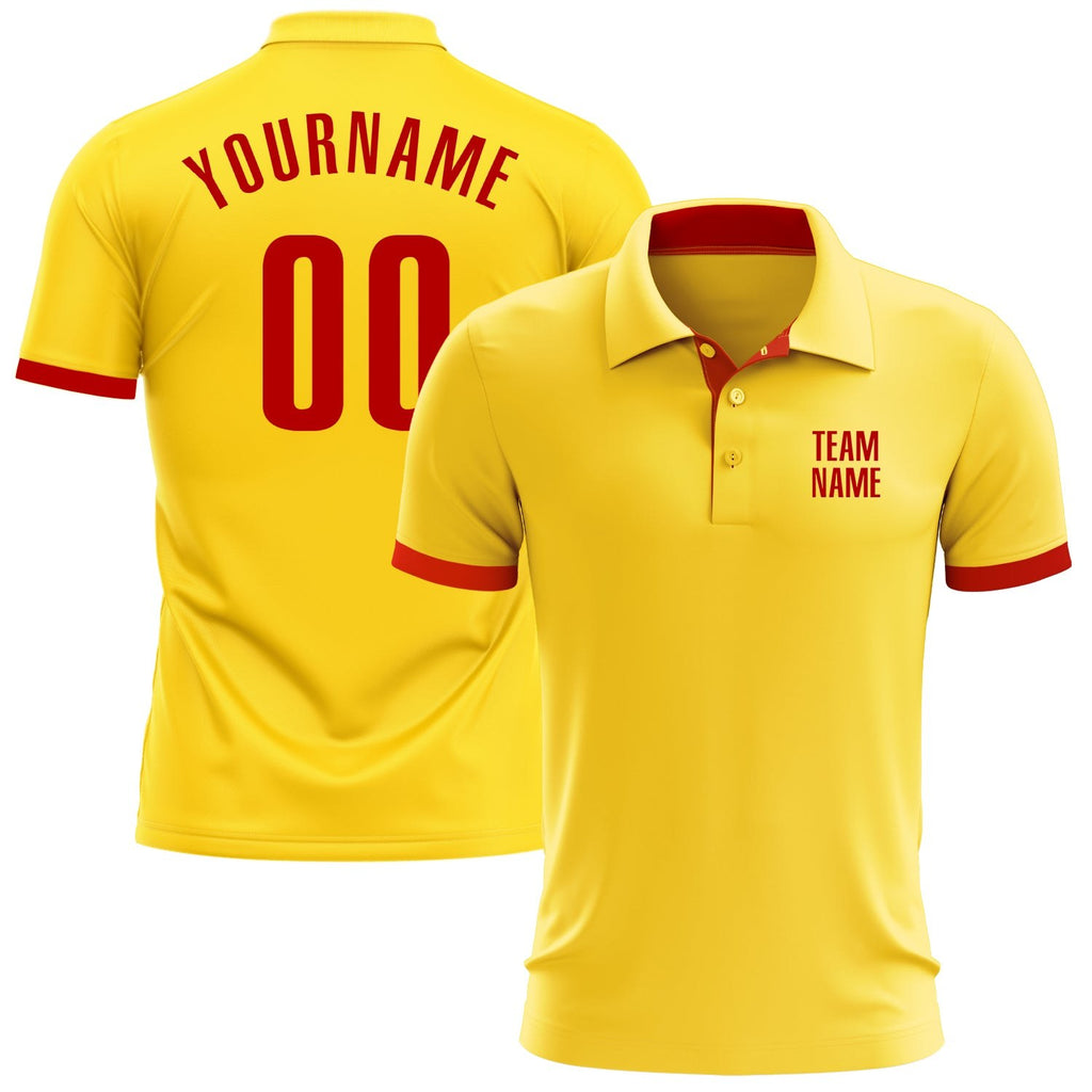 Custom Yellow Red Performance Golf Polo Shirt photo 1