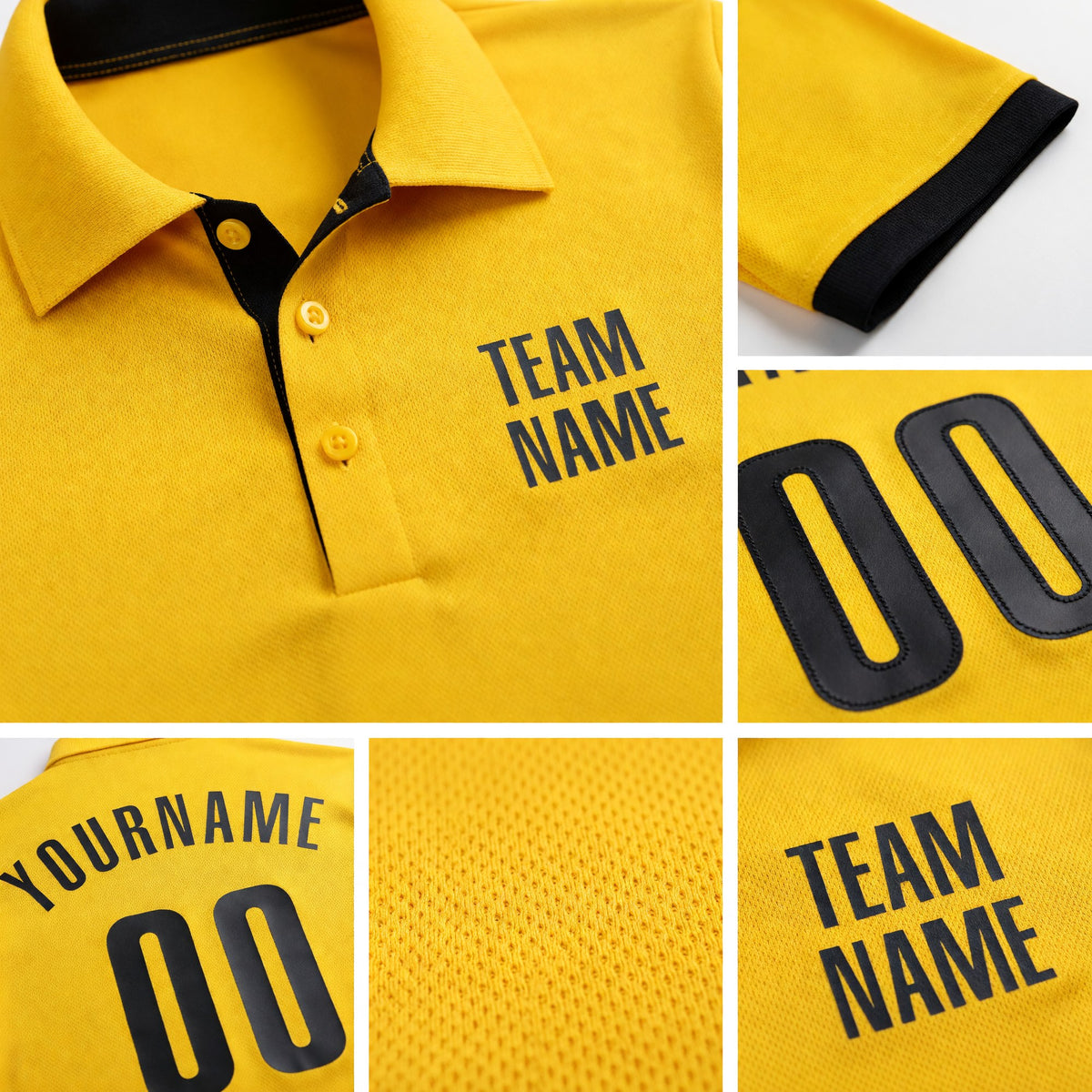 Custom Yellow Black Performance Golf Polo Shirt detail