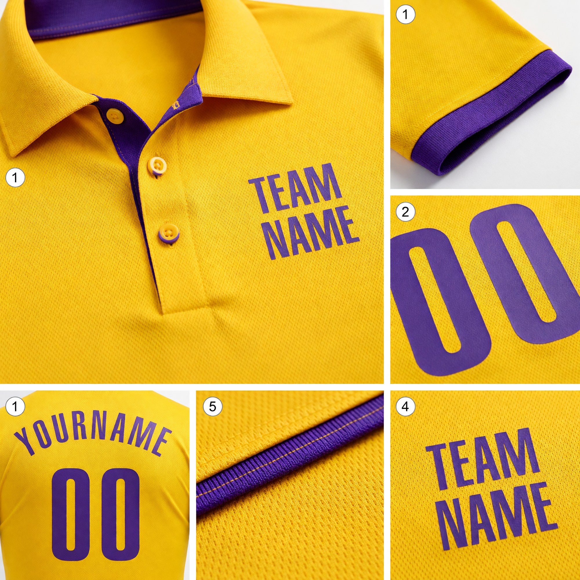 Custom Yellow Purple Performance Golf Polo Shirt detail
