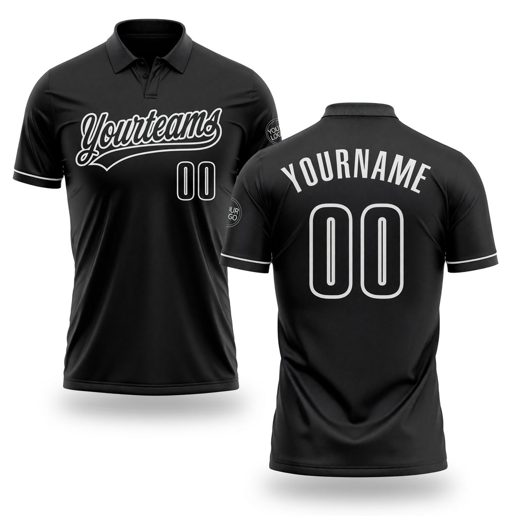 Custom Black White Performance Vapor Golf Polo Shirt