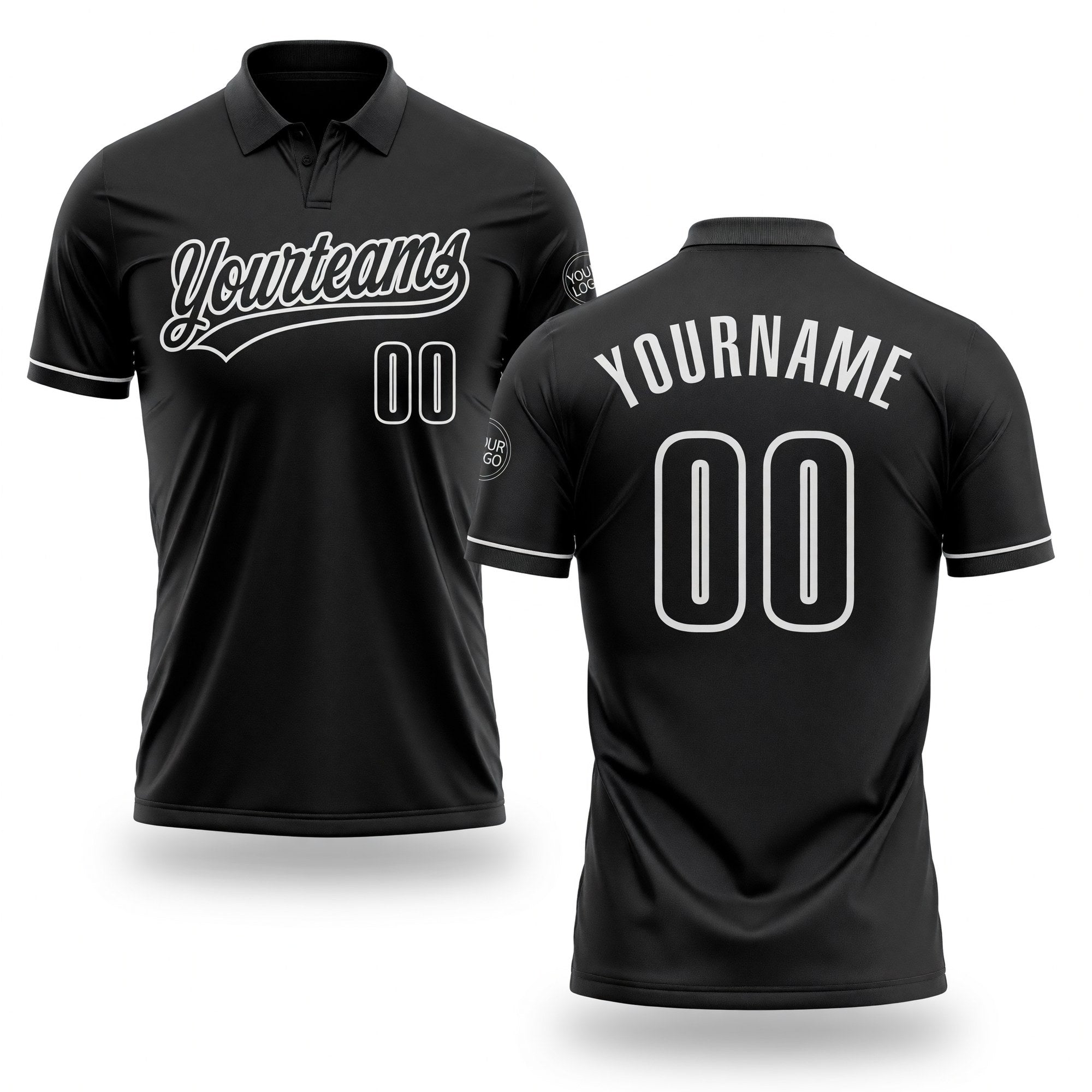 Custom Black White Performance Vapor Golf Polo Shirt