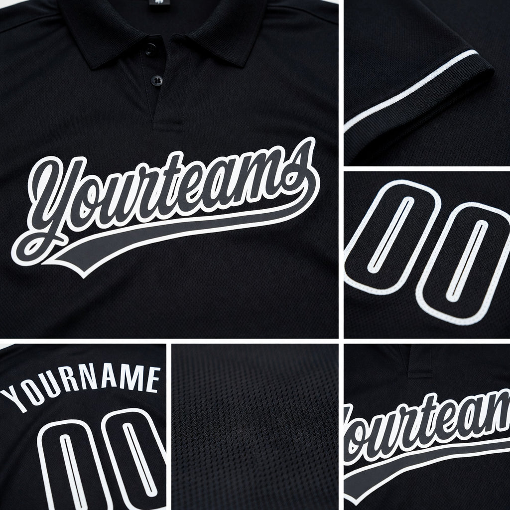 Custom Black White Performance Vapor Golf Polo Shirt detail