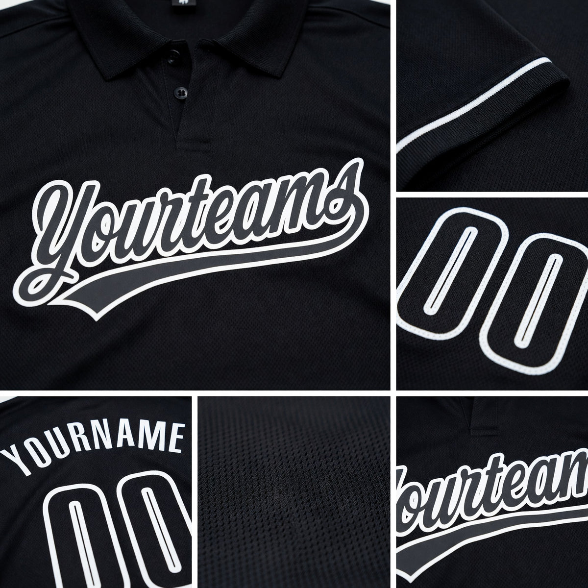 Custom Black White Performance Vapor Golf Polo Shirt detail