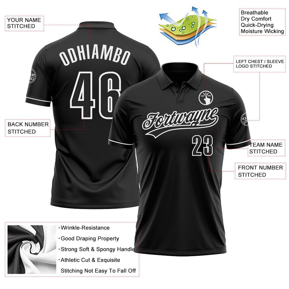 Custom Black White Performance Vapor Golf Polo Shirt photo 3