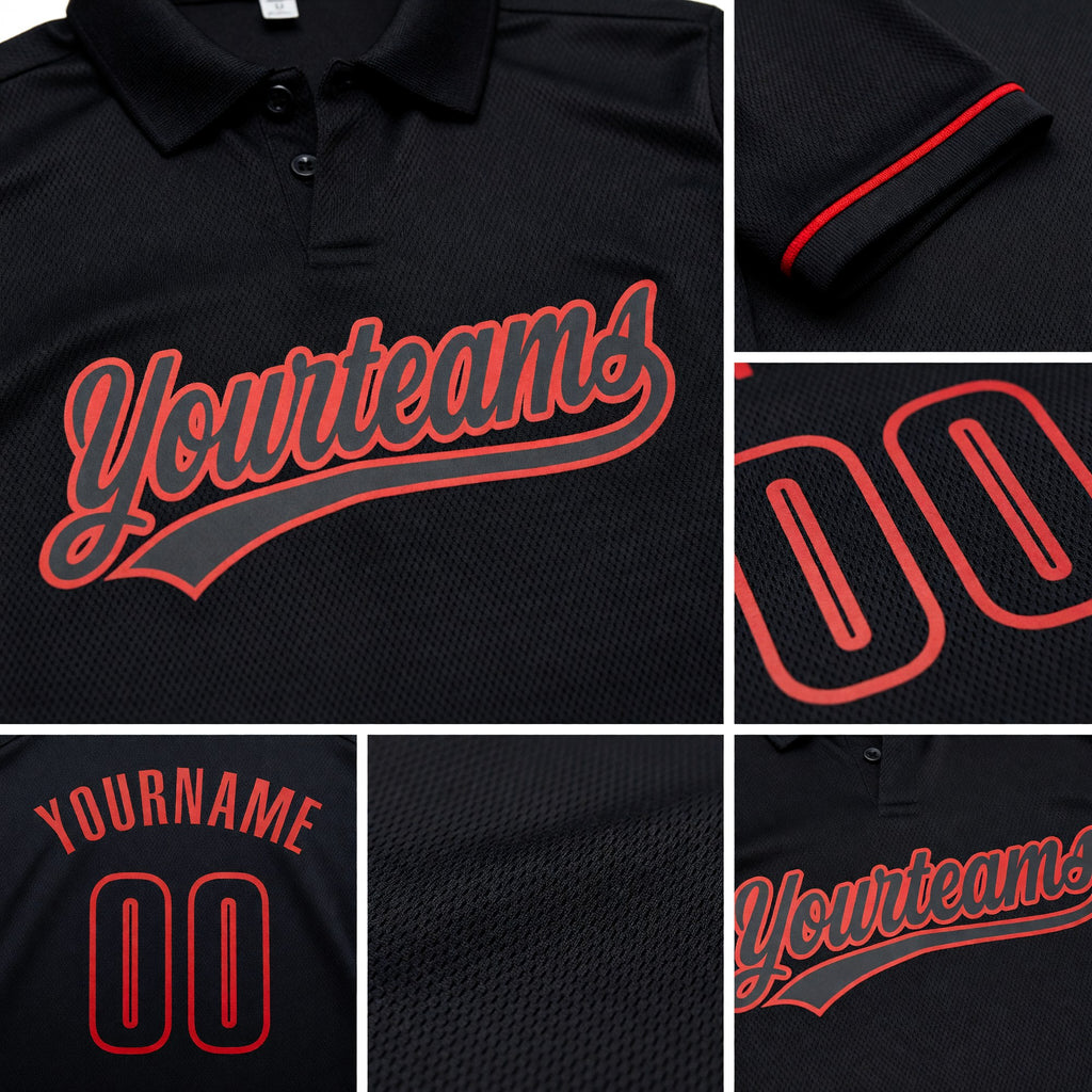 Custom Black Red Performance Vapor Golf Polo Shirt detail