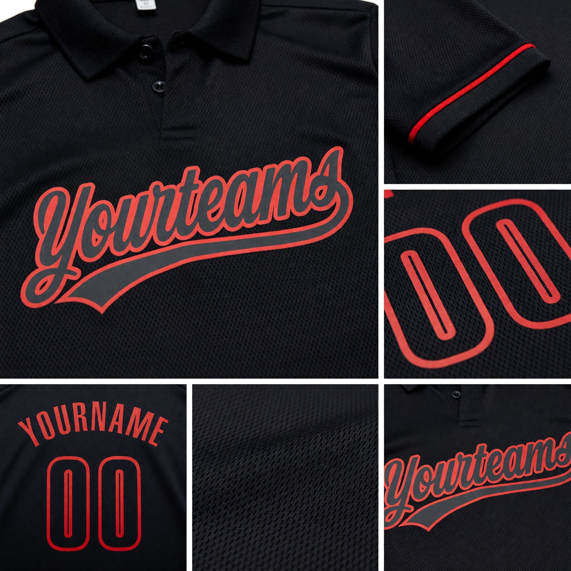 Custom Black Red Performance Vapor Golf Polo Shirt detail