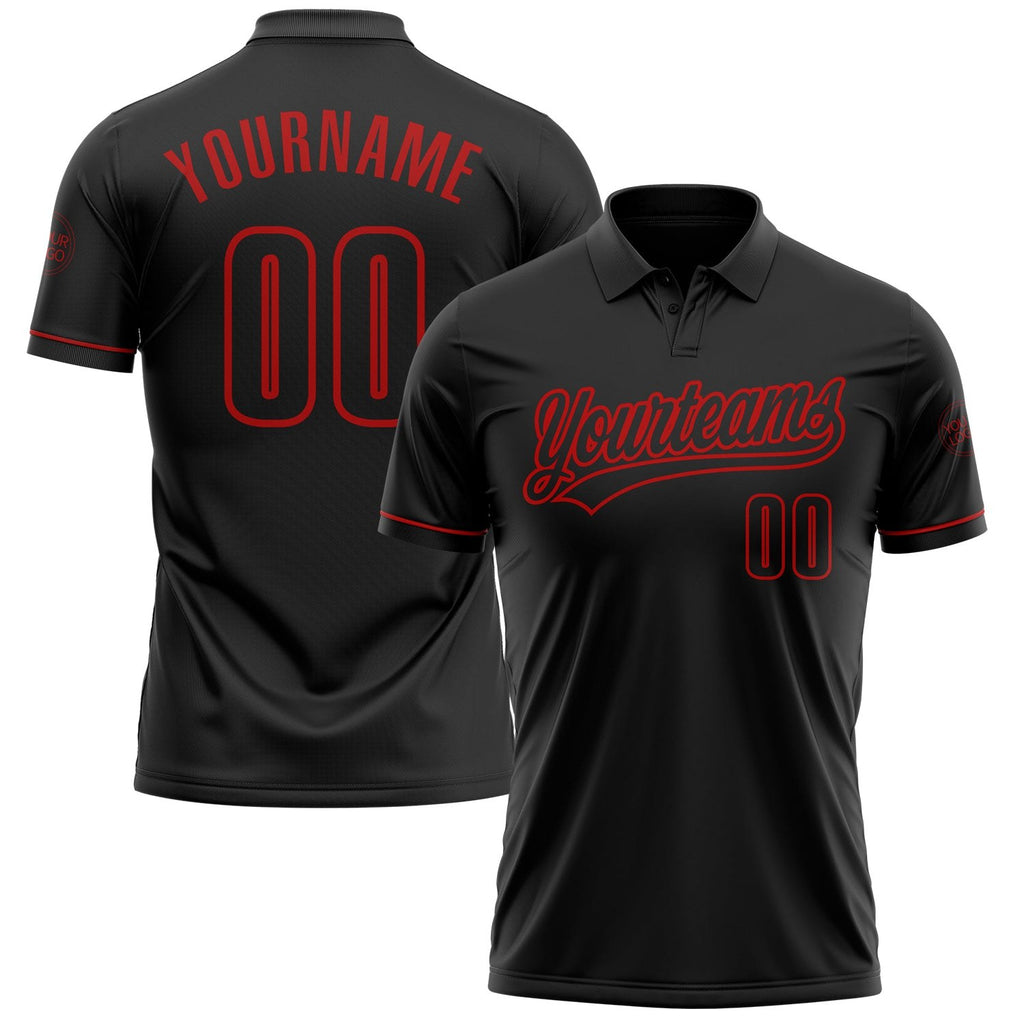 Custom Black Red Performance Vapor Golf Polo Shirt photo 1