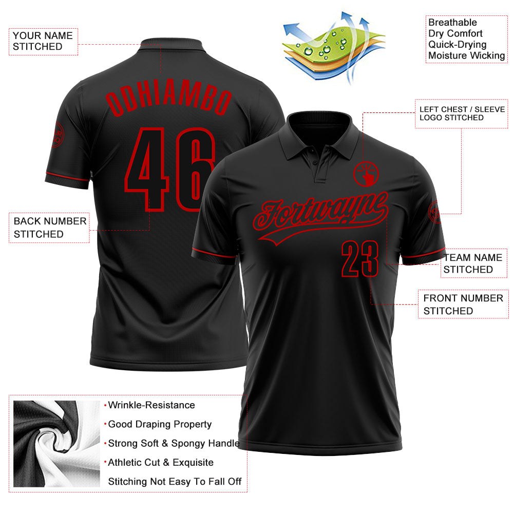 Custom Black Red Performance Vapor Golf Polo Shirt photo 3