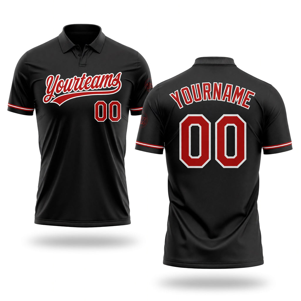 Custom Black Red-White Performance Vapor Golf Polo Shirt