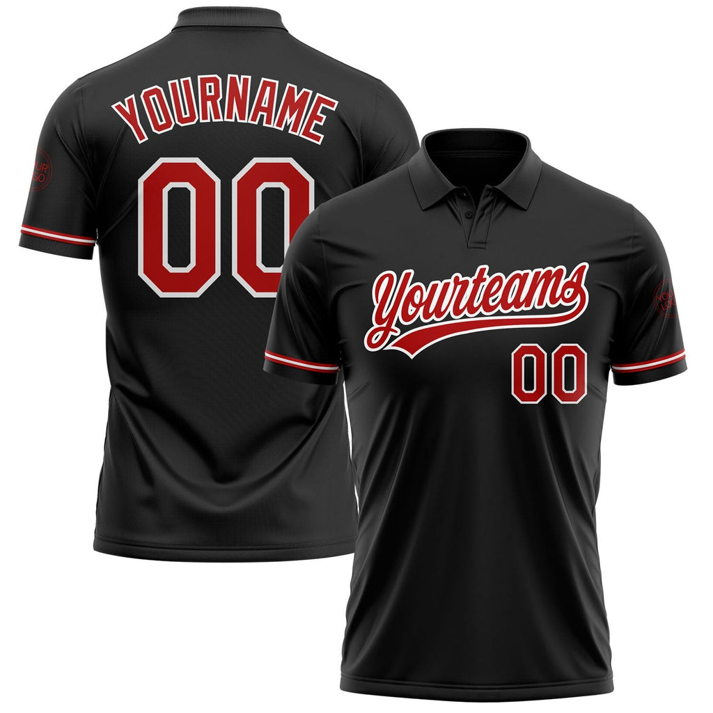 Custom Black Red-White Performance Vapor Golf Polo Shirt photo 1