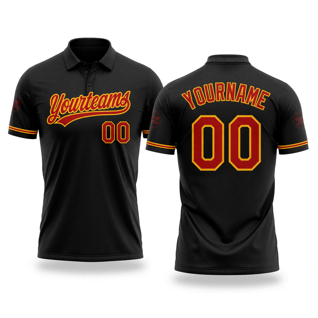 Custom Black Red-Gold Performance Vapor Golf Polo Shirt