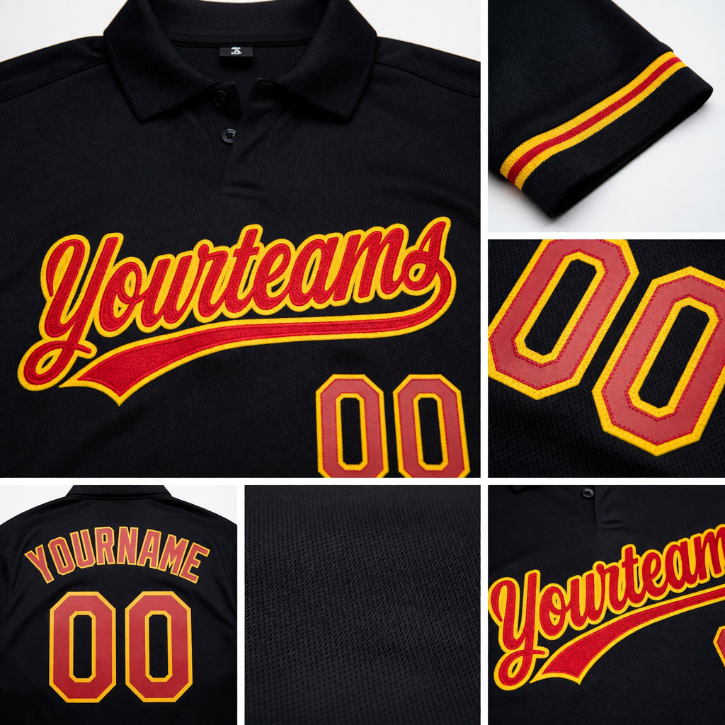 Custom Black Red-Gold Performance Vapor Golf Polo Shirt detail