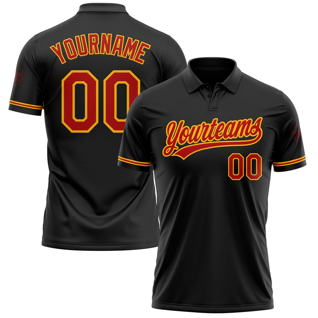 Custom Black Red-Gold Performance Vapor Golf Polo Shirt photo 1