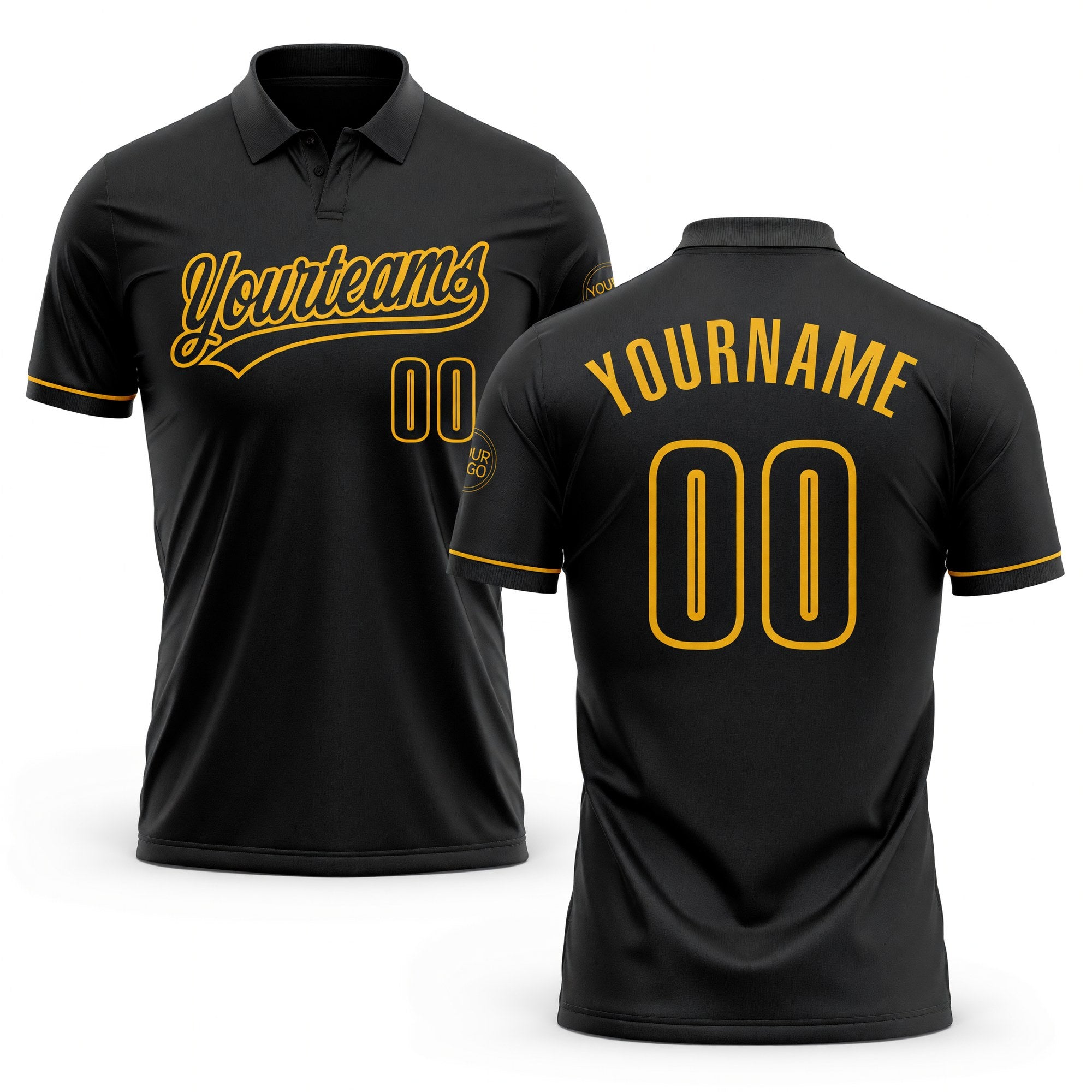 Custom Black Black-Gold Performance Vapor Golf Polo Shirt