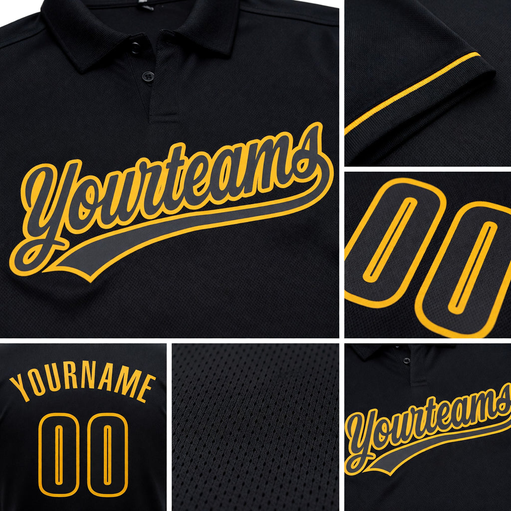 Custom Black Black-Gold Performance Vapor Golf Polo Shirt detail