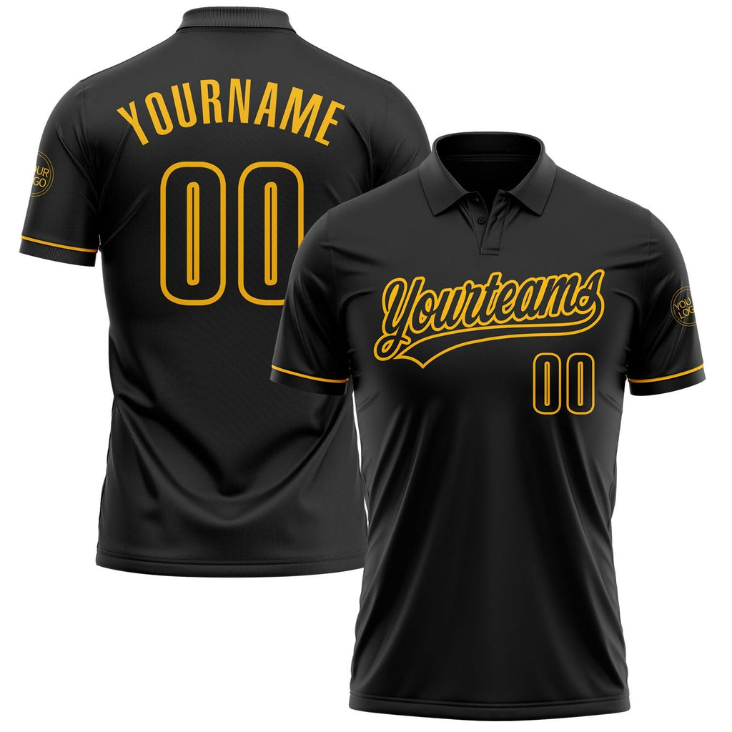 Custom Black Black-Gold Performance Vapor Golf Polo Shirt photo 1