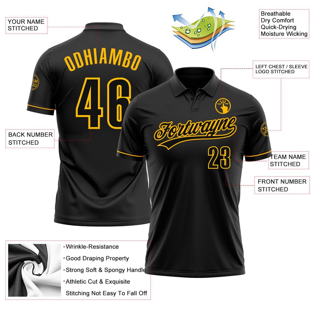 Custom Black Black-Gold Performance Vapor Golf Polo Shirt photo 3