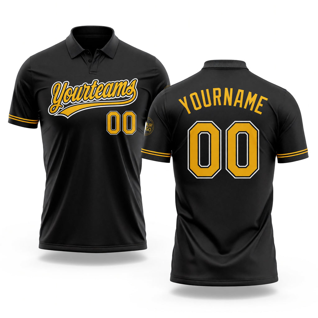 Custom Black Gold-White Performance Vapor Golf Polo Shirt