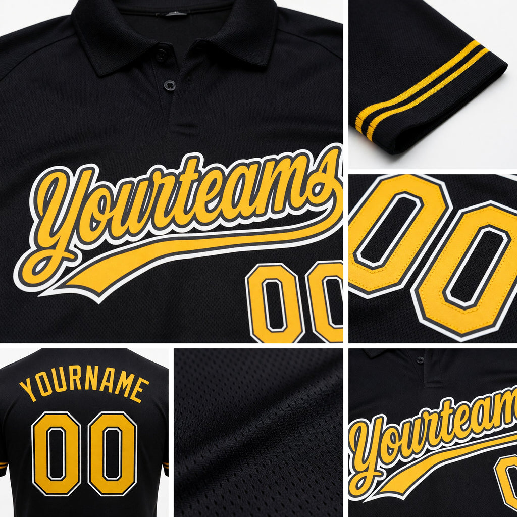 Custom Black Gold-White Performance Vapor Golf Polo Shirt detail