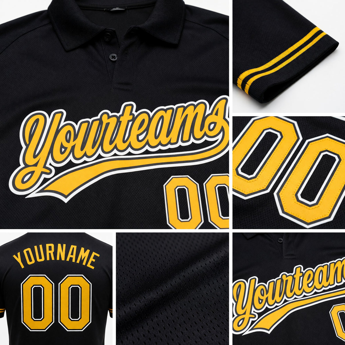 Custom Black Gold-White Performance Vapor Golf Polo Shirt detail