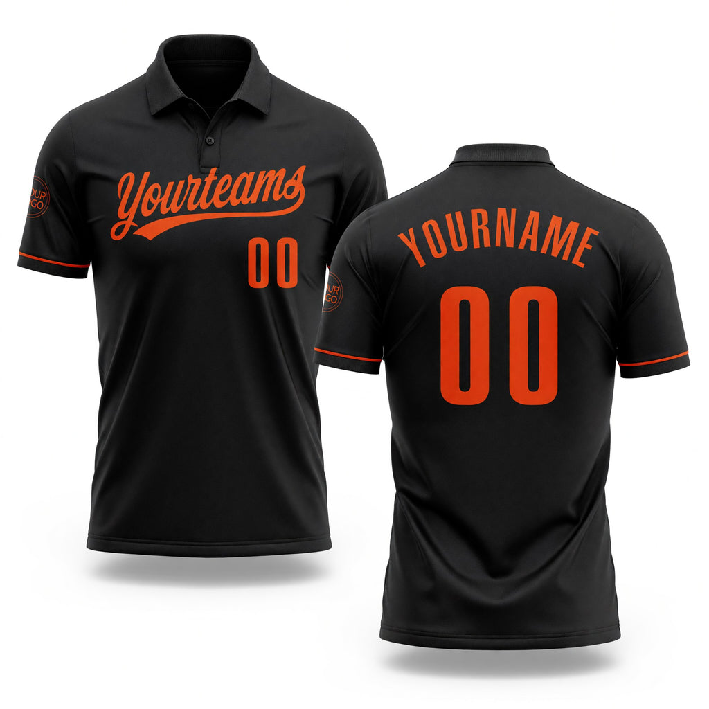 Custom Black Orange Performance Vapor Golf Polo Shirt