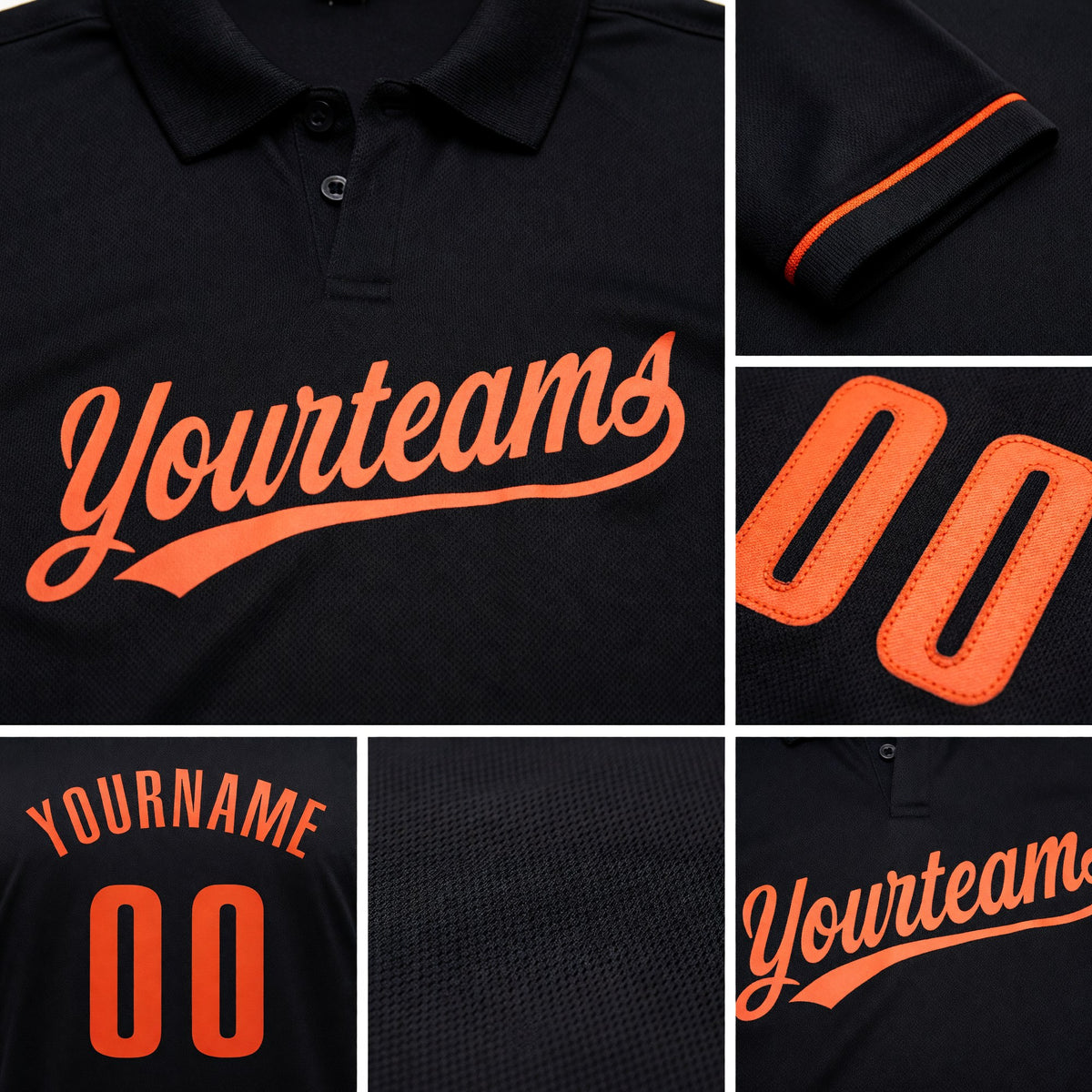 Custom Black Orange Performance Vapor Golf Polo Shirt detail
