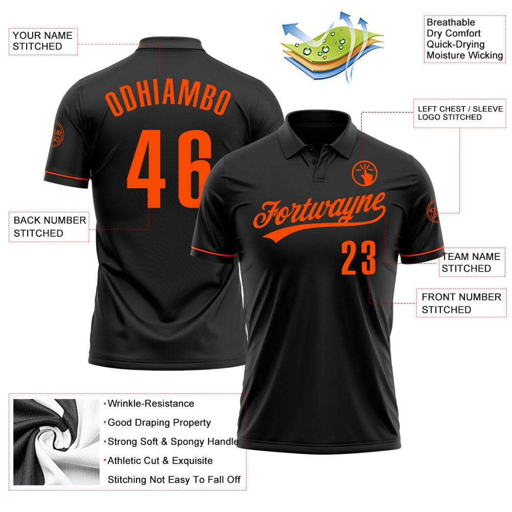 Custom Black Orange Performance Vapor Golf Polo Shirt photo 3