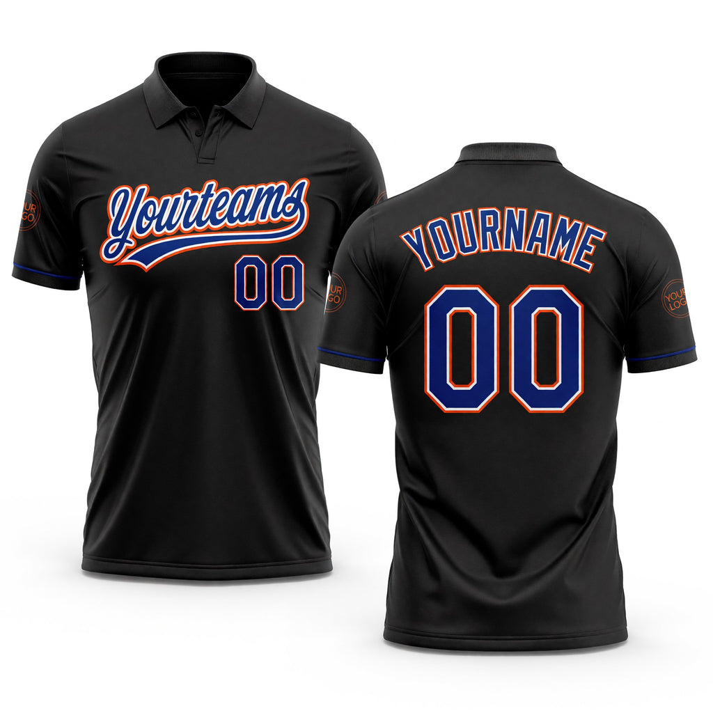 Custom Black Royal-Orange Performance Vapor Golf Polo Shirt