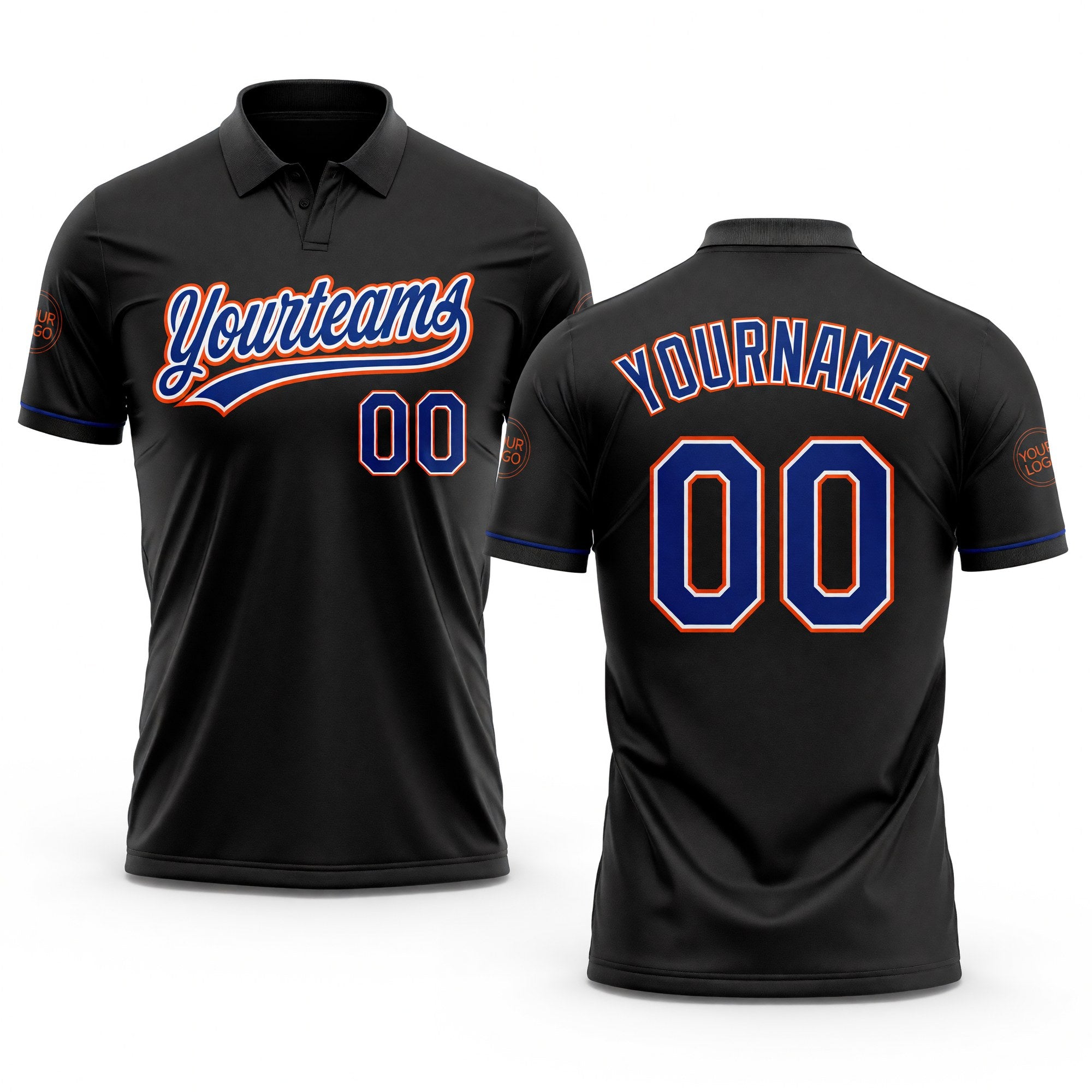 Custom Black Royal-Orange Performance Vapor Golf Polo Shirt