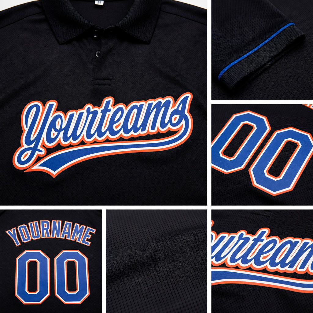 Custom Black Royal-Orange Performance Vapor Golf Polo Shirt detail