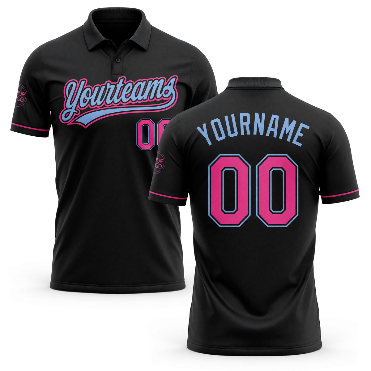 Custom Black Pink-Light Blue Performance Vapor Golf Polo Shirt