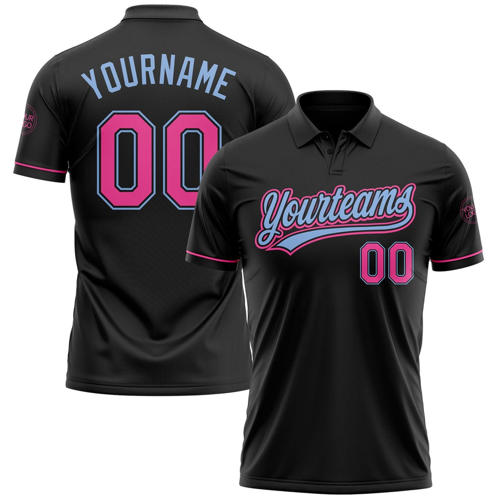 Custom Black Pink-Light Blue Performance Vapor Golf Polo Shirt photo 1