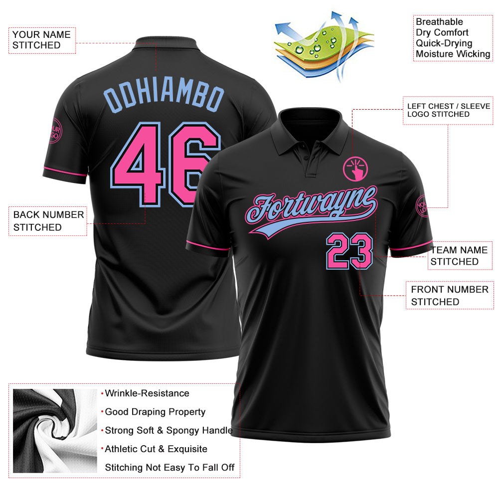 Custom Black Pink-Light Blue Performance Vapor Golf Polo Shirt photo 3